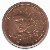  Obehová minca Francúzsko 2c 2008