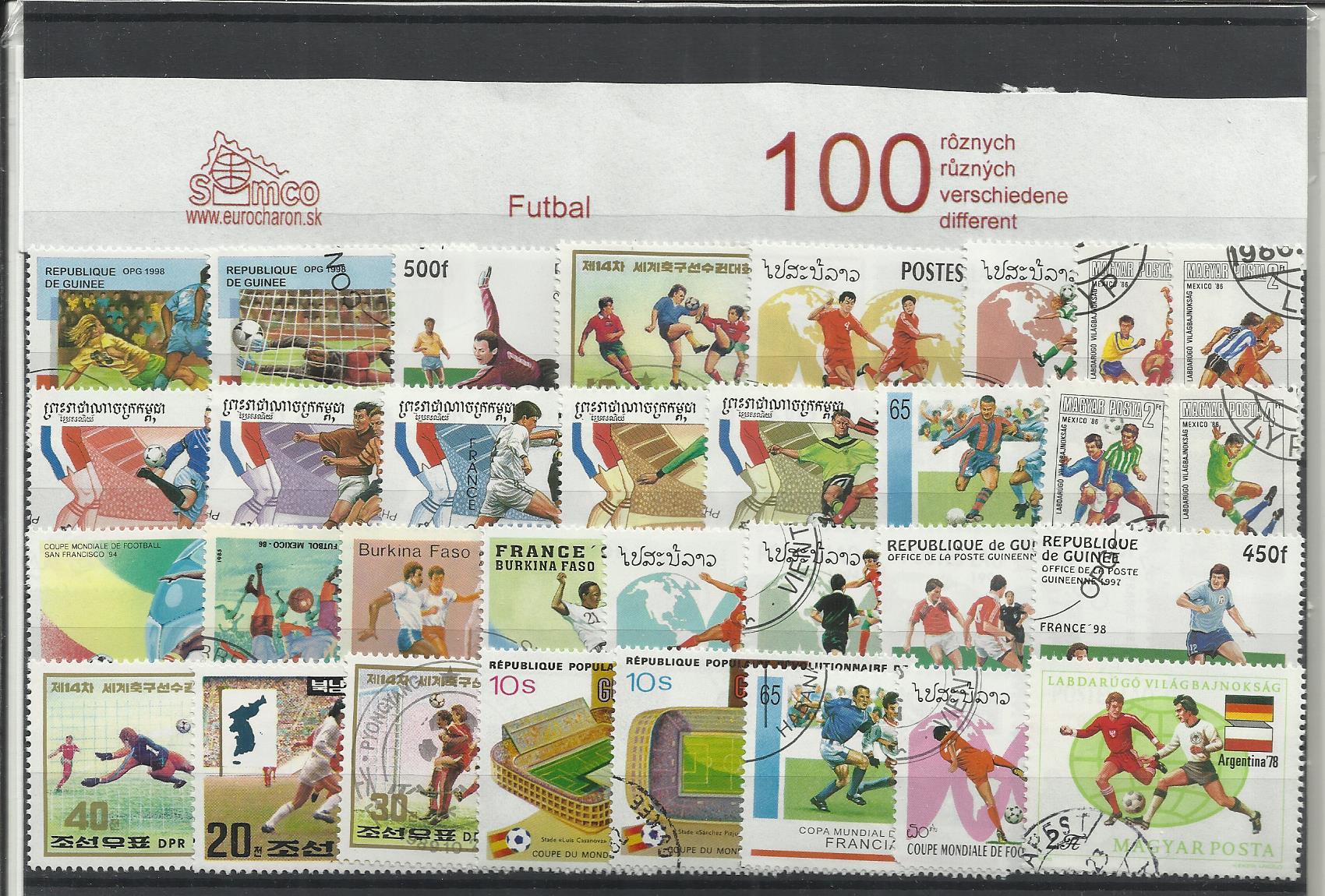100 rôznych poštových známok Futbal