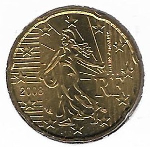  Obehová minca Francúzsko 20c 2008