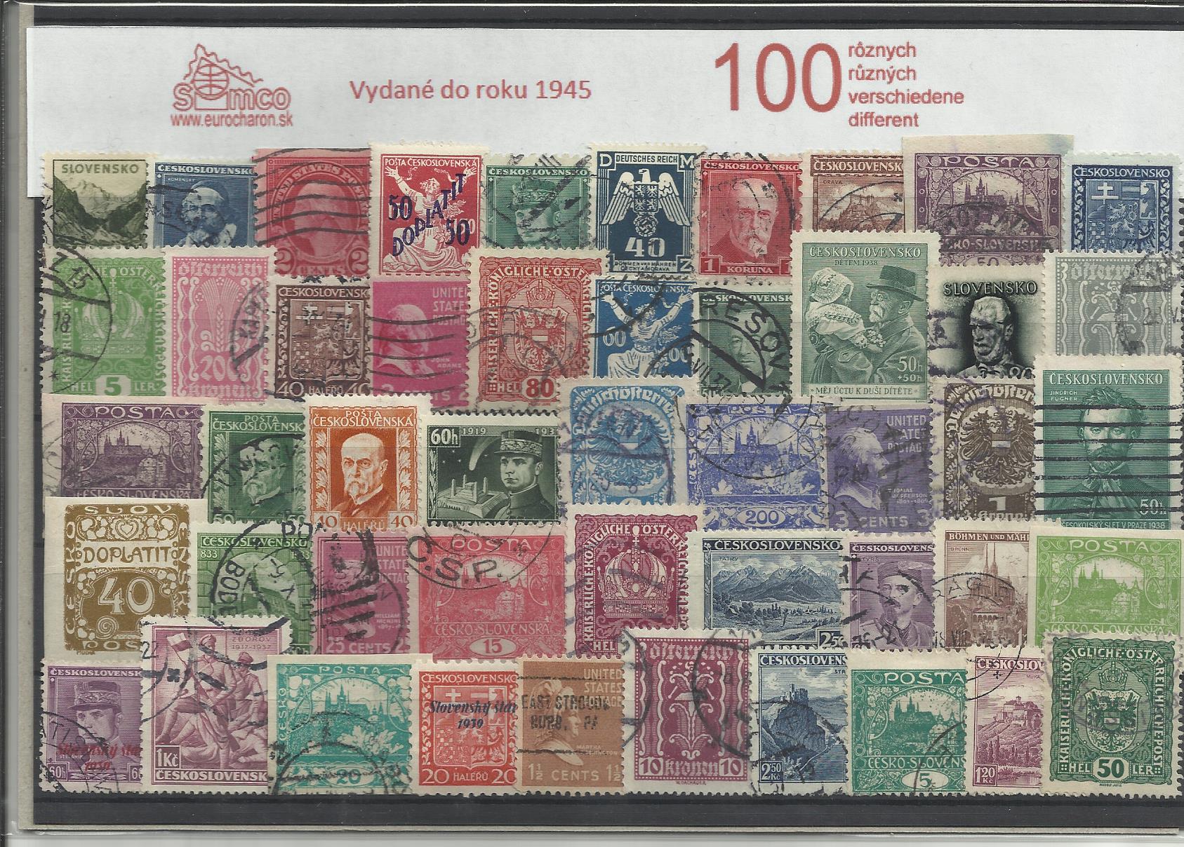 100 rôznych poštových známok -  vydané do roku 1945