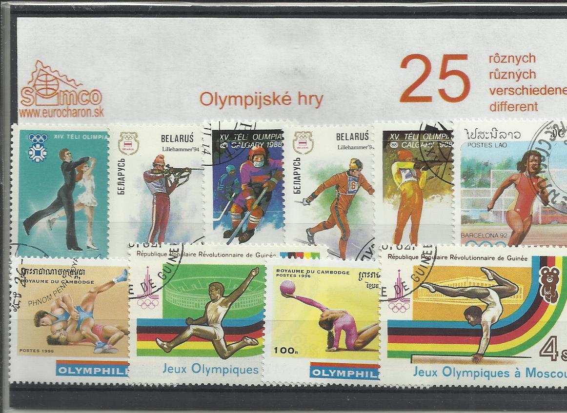 25 rôznych známok Olympijské hry